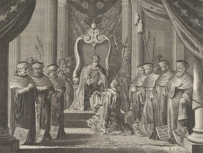 Gravura 8: Imperador Maximiliano II concedendo uma coroa ao brasão de armas de Amsterdã, de Cas..., 1638. de Pieter Nolpe
