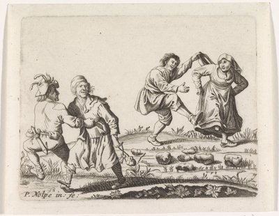 Dois casais de camponeses dançando de Pieter Nolpe