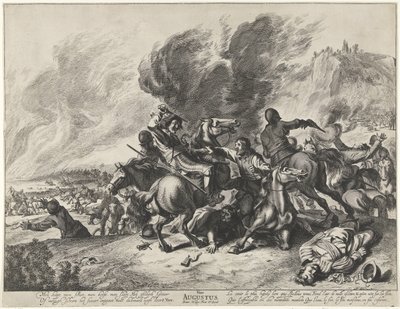 Batalha: o mês de agosto e o elemento fogo Quatro de agosto (título no objeto) Paisagens com os meses, elementos e estações (título da série) de Pieter Nolpe