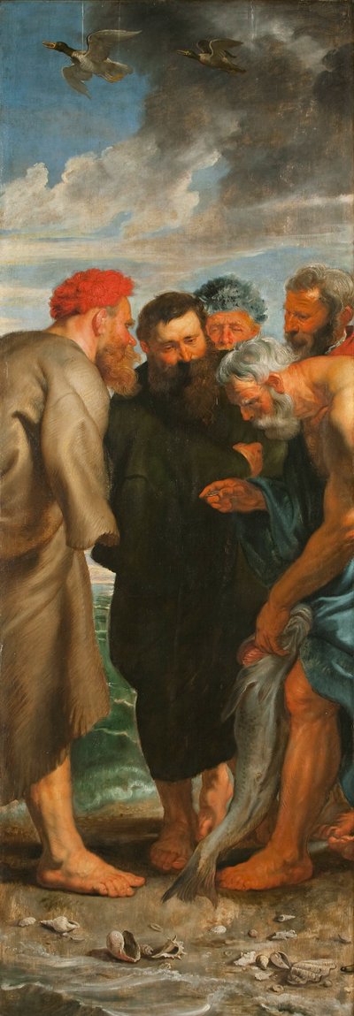 O Miraculous Draft of Fishes Triptych, painel esquerdo, 1618-1619. de Pieter Paul Rubens
