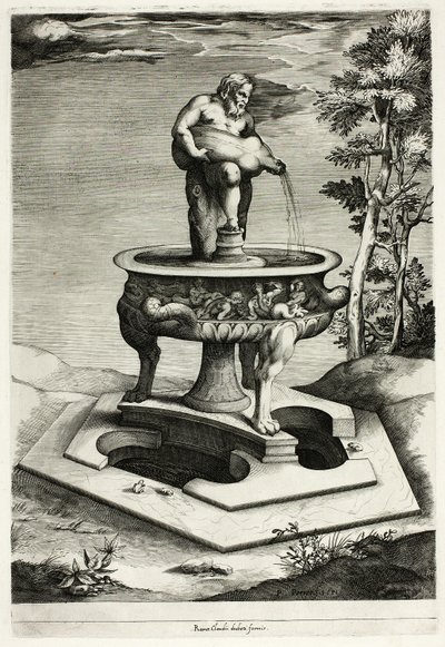 Fonte com Silenus no Jardim do Palácio Cesi perto de Roma de Pieter Perret
