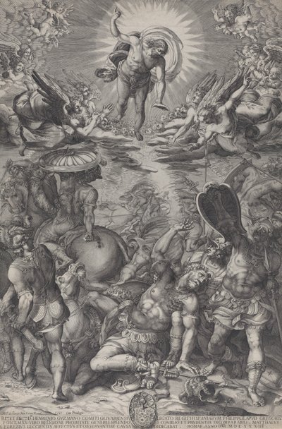 A conversão de Saulo, que jaz no chão cercado por cavalos e soldados como Cristo..., 1583 de Pieter Perret