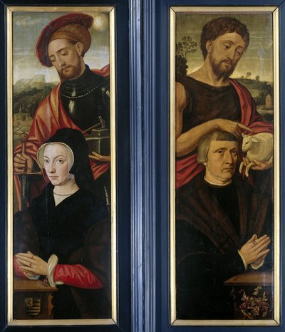 Duas asas de um tríptico com retratos de doadores com os santos Adriano e João Batista de Pieter Pourbus (attributed to)