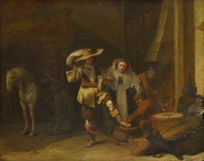 Um homem e uma mulher em um estábulo, década de 1630 de Pieter Quast