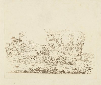 Pasto com vaca e ovelha de Pieter Roosing