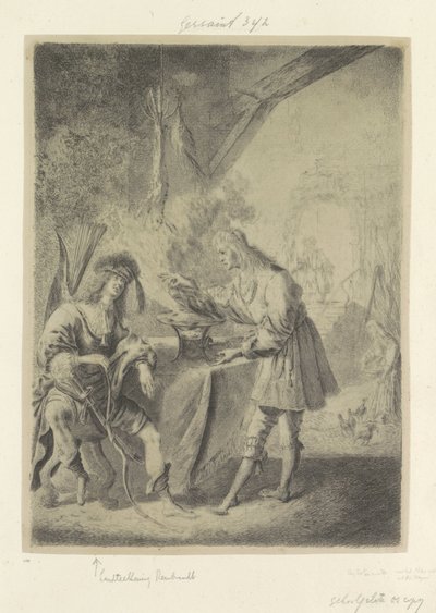 Esaú vende sua primogenitura a Jacó Recueil de quatre-vingt-cinq estampes originales (título da série) de Pieter Rottermondt