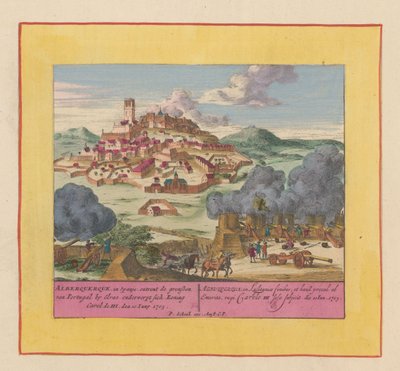 Cerco de Albuquerque, 1705
Alberquerque, em Espanha, fora das fronteiras de Portugal, perto de Elvas, subdues sich King Carel de III, den 10 Juny 1705 (título sobre o objecto)
Teatro de Guerra, a começar pelo Rei Carlos II. Até ao Rei Carlos de Pieter Schenk (I)
