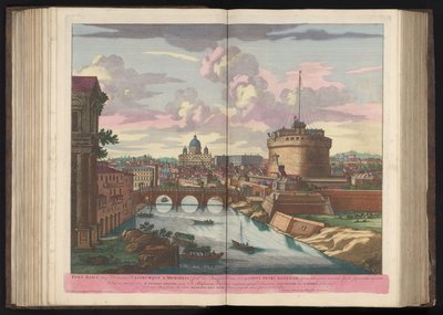 Castelo dos Anjos, Basílica de São Pedro e o rio Tibre
Pons Aelius (imp Hadriani) Castrumque S. Michaëlis (...) (título sobre o objecto) de Pieter Schenk (I)