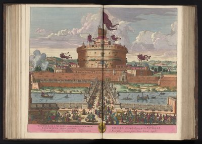 Engelenburcht aan de rivier de Tiber te Roma Castelo de St. Angeli (nomeadamente Michaelis) do mais alto (...) (título no objeto) de Pieter Schenk (I)