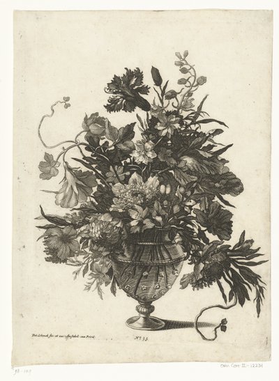 Vaso de vidro com flores
Vasos com ramos de flores (título da série) de Pieter Schenk (I)