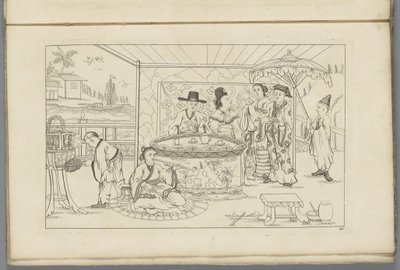 Figuras chinesas em torno de uma mesa de chá
Novas figuras chinesas inventadas desenhadas com grande dificuldade e dadas em Lay, de P. Schenk Jun (...), segundo volume (título da série) de Pieter Schenk (II)