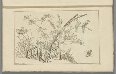Três pássaros numa árvore florida
Flores e pássaros chineses (título da série) de Pieter Schenk (II)