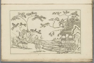Dois homens chineses em uma paisagem Novo Sineesen inventariado, assinado com grande detalhe e publicado em 