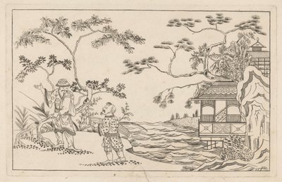 Dois homens chineses em uma paisagem Novo Sineesen inventariado, assinado com grande detalhe e publicado em 