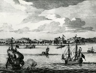 "Castelo Del Mina, localizado na Guiné, não muito longe do Cabo Três Pontos". de Pieter Schenk