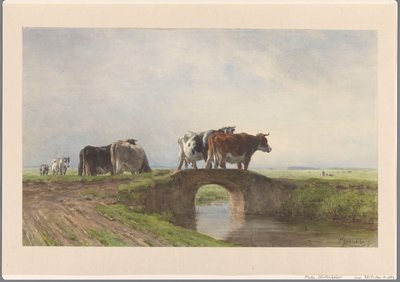 Vacas em uma ponte de pedra de Pieter Stortenbeker