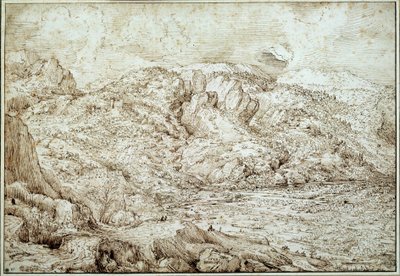 Paisagem dos Alpes. Desenho de Pieter Brueghel Dit The Old Man (1525-1569) Ec. Flam. de Pieter Bruegel the Elder
