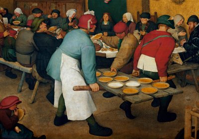 O detalhe da lua-de-mel. Placas numa bandeja. Pintura de Pieter Bruegel (ou Breugel ou Brueghel ou Breughel) disse o primeiro (1525-1569) de Pieter Bruegel the Elder