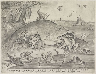 Peixe grande come o peixe pequeno, gravado por Pieter van der Heyden, 1557 de Pieter The Elder after Brueghel