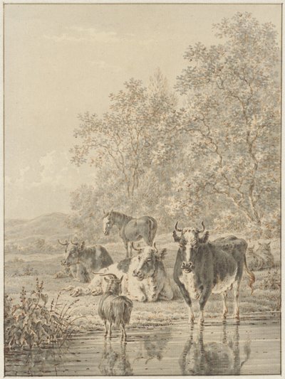 Paisagem com gado junto à água de Pieter de Goeje