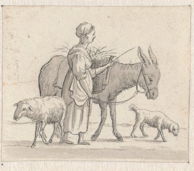 Mulher com burro, ovelha e cão de Pieter de Goeje