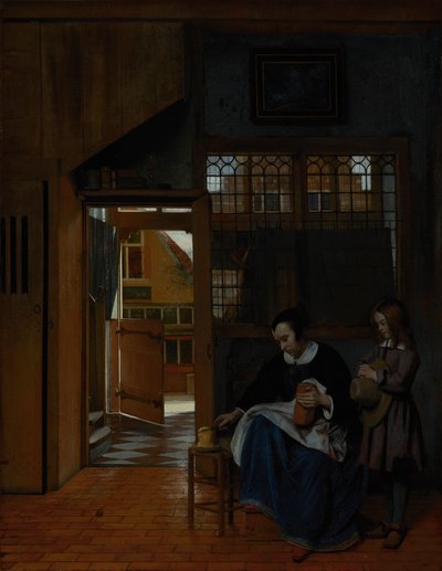 Uma mulher preparando pão e manteiga para um menino, c.1660-3 de Pieter de Hooch