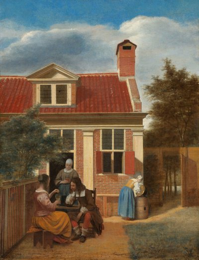 Figuras em um pátio atrás de uma casa, c. 1663-5 de Pieter de Hooch