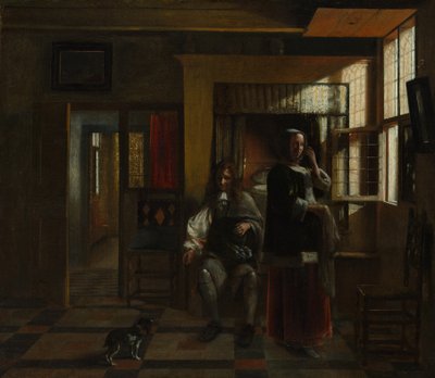 Interior com um jovem casal, provavelmente ca. 1662-65. de Pieter de Hooch