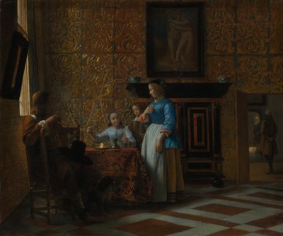 Tempo de lazer em um ambiente elegante, ca. 1663-65. de Pieter de Hooch
