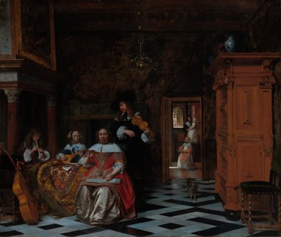 Retrato de uma família tocando música, 1663. de Pieter de Hooch