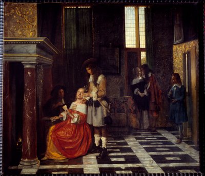 Os jogadores de cartas. Pintura de Peter Hoogh (1629-1681) Ec. Flam. de Pieter de Hooch