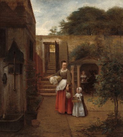 Mulher e criança em um pátio de Pieter de Hooch