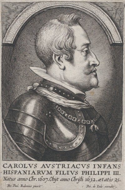 Retrato de Carlos da Áustria, Infante de Espanha, de perfil à direita, ca. 1650. de Pieter de Jode II