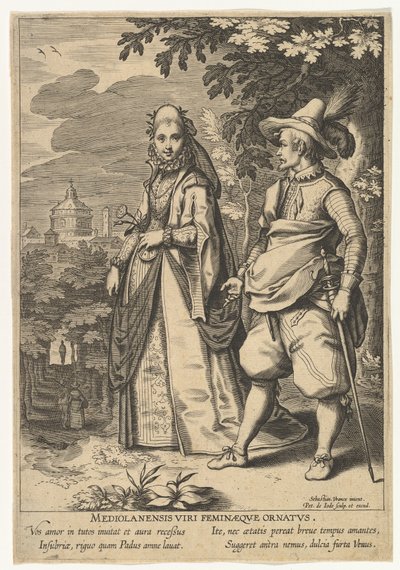 Móveis de Milão, homens e mulheres, da moda de diferentes nações. de Pieter de Jode I