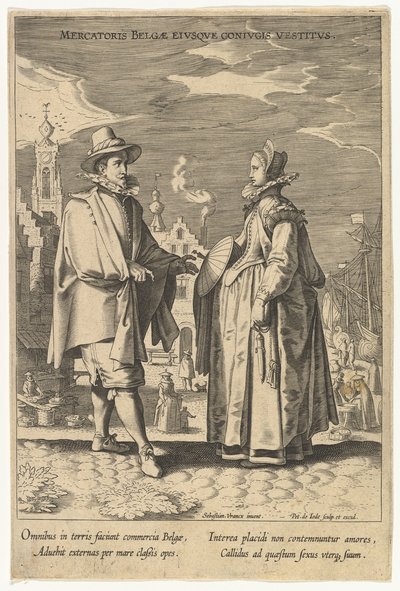 Comerciante de roupas belga e sua esposa, da moda de diferentes nações. de Pieter de Jode I