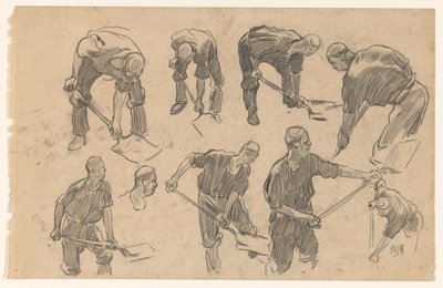Folha de estudo com esboços de um trabalhador de escavação de Pieter de Josselin