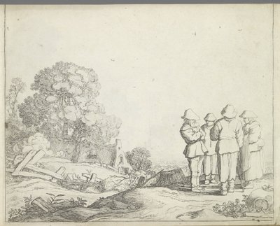 Paisagem com três agricultores e a esposa de um agricultor Paisagens com figuras (título da série) Espelho da Natureza e Escola de Desenho (...) (título da série) de Pieter de Molijn