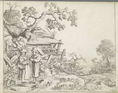 Paisagem com um agricultor e sua esposa Paisagens com figuras (título da série) Espelho da Natureza e Escola de Desenho (...) (título da série) de Pieter de Molijn