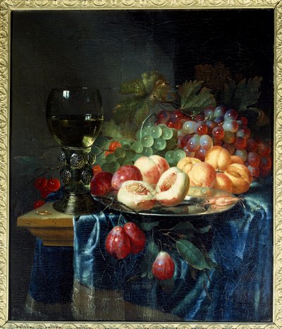 Frutas e vinho. Pintura por Pieter De Ring (1615-1660) Ec. Hol. de Pieter de Ring