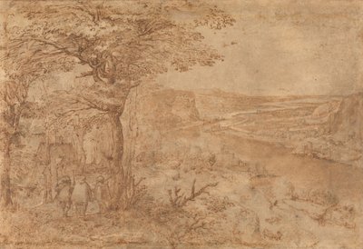 Paisagem com peregrinos (caneta e tinta castanha sobre papel) de Pieter Bruegel the Elder