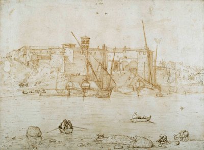 Vista da Ripa Grande, Roma, c.1552 (caneta e tinta sobre papel) de Pieter Bruegel the Elder