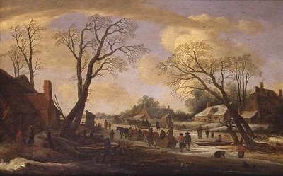 Uma Paisagem do Rio de Inverno com Camponeses e Cavalos de Verdade de Pieter the Elder Molyn