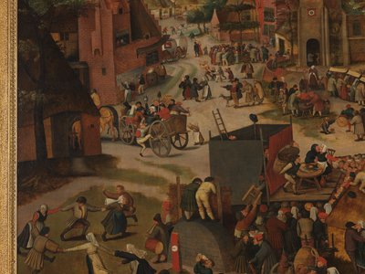 Um festival da vila, com uma performance teatral e uma procissão em homenagem a St Hubert e St Anthony de Pieter Brueghel the Younger