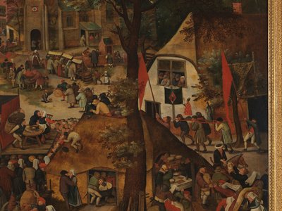 Um festival da vila, com uma performance teatral e uma procissão em homenagem a St Hubert e St Anthony de Pieter Brueghel the Younger
