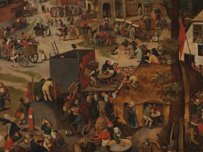 Um festival da vila, com uma performance teatral e uma procissão em homenagem a St Hubert e St Anthony de Pieter Brueghel the Younger