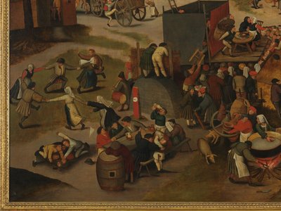 Um festival da vila, com uma performance teatral e uma procissão em homenagem a St Hubert e St Anthony de Pieter Brueghel the Younger