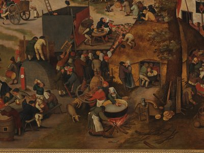 Um festival da vila, com uma performance teatral e uma procissão em homenagem a St Hubert e St Anthony de Pieter Brueghel the Younger