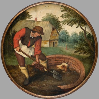 É demasiado tarde para encher o poço depois do afogamento do bezerro, c.1594 (óleo sobre painel) de Pieter the Younger Brueghel