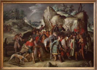 São Paulo conduz a Damasco (Síria), após a sua conversão. Esta pintura, diretamente de uma gravura de Lucas de Leiden (1509), representa o episódio seguinte à queda do cavalo de Saulo de Tarso, que se tornará São Paulo, depois de ter sido terraço de Pieter the Younger Brueghel