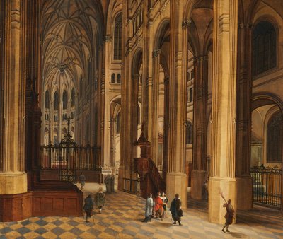 Interior de igreja (Vista do coro de St. Eustache, Paris) (óleo sobre madeira) de Pieter the Younger Neeffs